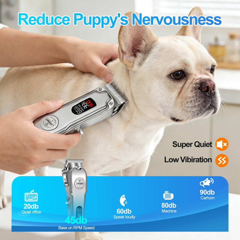 JFX Dog Clippers for Grooming for Thick Heavy Coats,Low Noise Cats Trimming, Cordless Pet Clippers for Grooming Rechargeable Pet Cat Trimmer, Dog Shaver for Dogs Pets and Animals