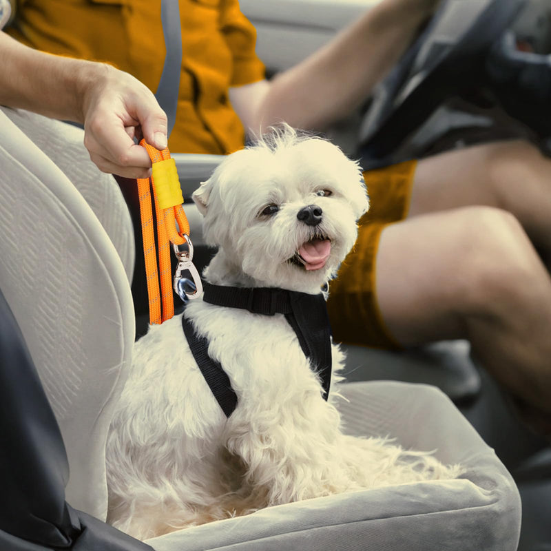 Pawaboo Dog Seatbelt for Car, Dog Car Harness Leash with Dual Round Ropes Enhance Strength, Pet Vehicle Safety Belt Leash with 360-degree Swivel Metal Buckle, Reflective Dogs Restraint Tether, Orange - PawsPlanet Australia