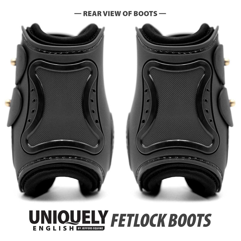 Jeffers Uniquely English Fetlock Boots for Horses, Pair - Breathable Neoprene Horse Leg Protection for Equine Ankles & Lower Leg Support for High Impact Activity & Daily Use - Medium Black