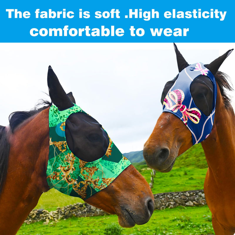 Super Comfort Fly Marsks for Horses of 2pcs Set-Horse FlyMask with Ears- Elasticity Fly Mask with UV Protection（Size：L 2 pcs