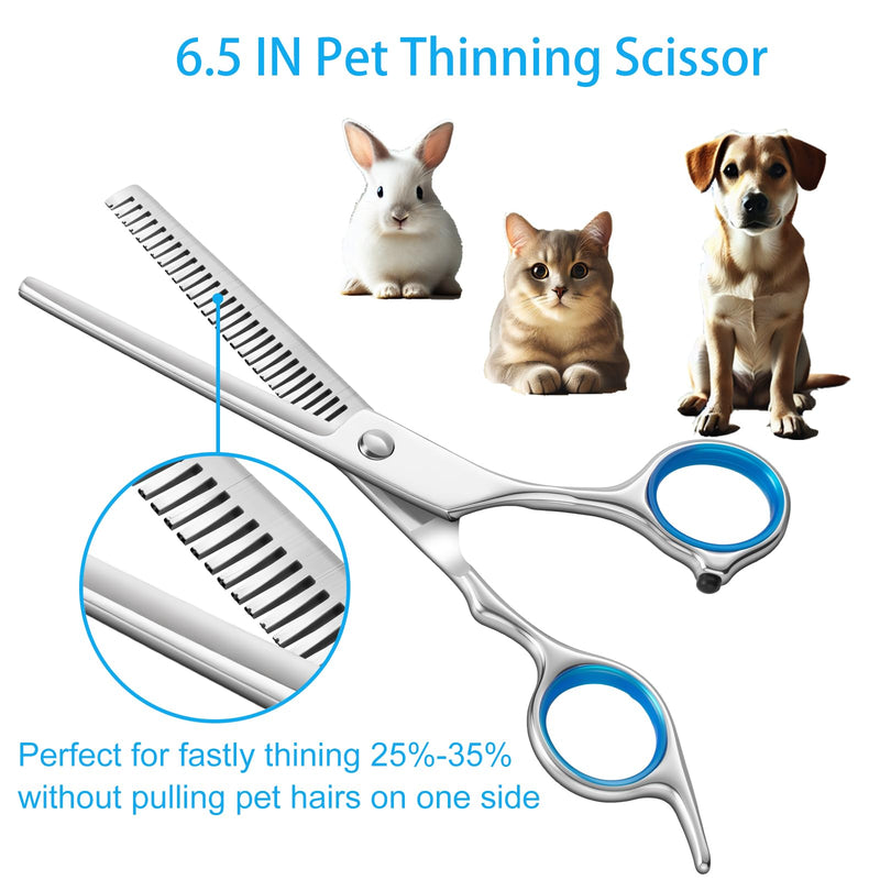 5 in 1 Upgraded Thicken Dog Grooming Scissors, Professional Dog Scissors for Grooming with Safety Round Tips, Lengnoyp Stainless Steel Thinning Shears, Pet Cat Shears for Grooming Kit - PawsPlanet Australia