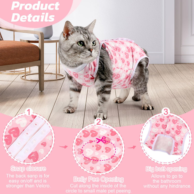 Cat Surgery Recovery Suit Small Dog Surgical Recovery Onesie Pet After Surgery Wear for Female Male Cat Doggy Pink Heart/Large L(Back Length:13.3"/34cm; Chest:16.3"/41cm） - PawsPlanet Australia