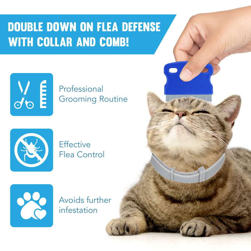 JOR Cat Collar and Combs Combo, Pet Grooming and Tick Management, 1 Plastic Band Fits 14" Neck Circumference, 4 Plastic Stainless-Steel Teeth Dematting Combs with Rounded Pins, 5 Pcs per Pack - PawsPlanet Australia