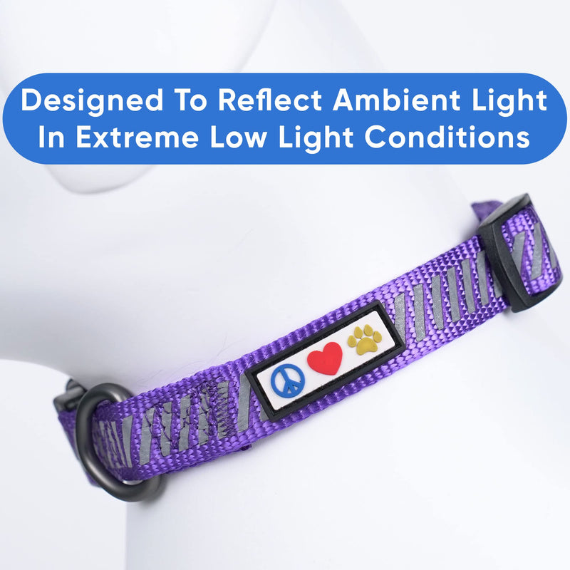 Pawtitas Reflective Dog Collar for Dog and Puppies A High Visibility Collar with Reflective Bands | Adjustable Dog Collar Heavy Duty Perfect for Extra Small and Small Puppies - Purple XS Collar X-Small (Pack of 1) - PawsPlanet Australia