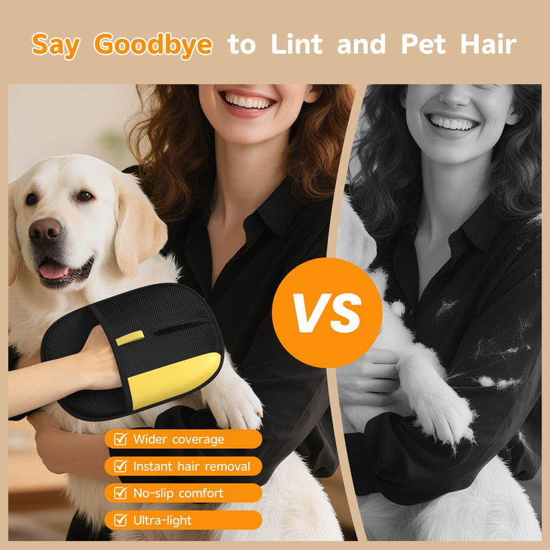 Pet Hair Remover - 2025 New Electrostatic Magic Brush Pet Hair Remover Glove, Reusable Cat & Dog Hair Remover Tool for Clothing, Couch, Furniture, Carpet, Car Seat, Cat Grooming Glove, 1 PCS 1pcs-BlackYellow - PawsPlanet Australia