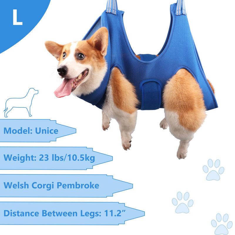 Dog Grooming Hammock Kit for Medium Dogs - Size: L, Hanging Cradle Sling for Nail Trimming Clipping, Blue LARGE for 45 LBS MAX