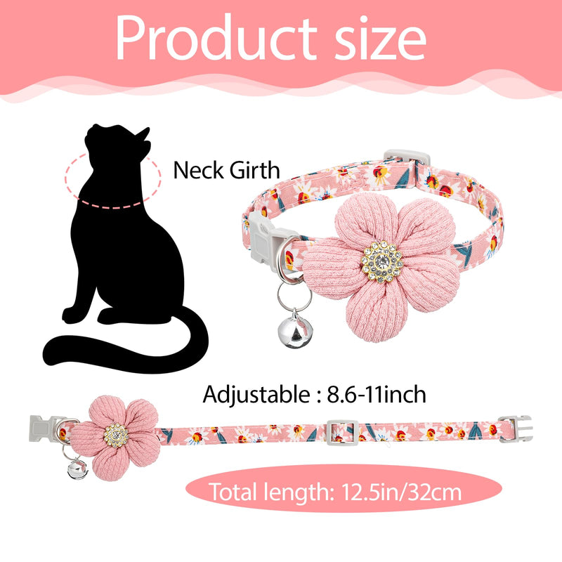 Breakaway Flower Cat Collar, Small Female Kitten Flower Collars, Cute Girl Cat Collar, Adjustable Safety Buckle Kitten Collars with Bells for Boy Girl Cats Puppies Small Pets, Pink - PawsPlanet Australia