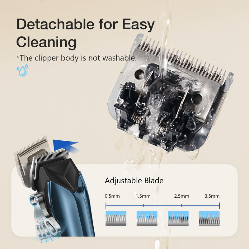 Dog Clippers for Grooming for Thick Coats, Detachable Blade Cordless Rechargeable Professional Pet Grooming Hair Trimmer Shaver Kit with 8 Guide Combs for Dogs Cats Animals Blue&black - PawsPlanet Australia