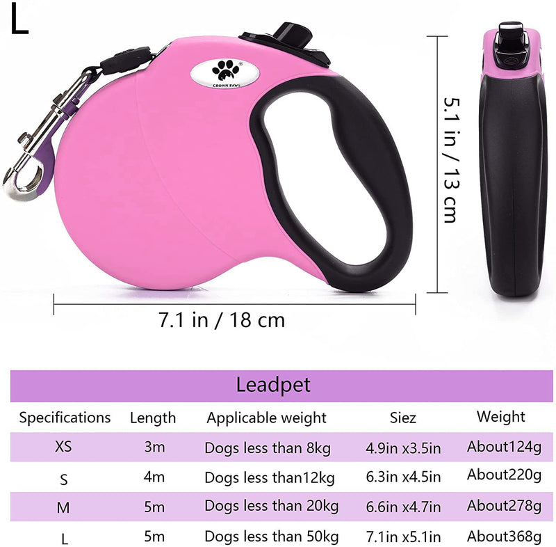 16 ft Retractable Dog Leash for Large Dogs up to 110 lbs,Tangle-Free Nylon Tape,Pink L pink - PawsPlanet Australia