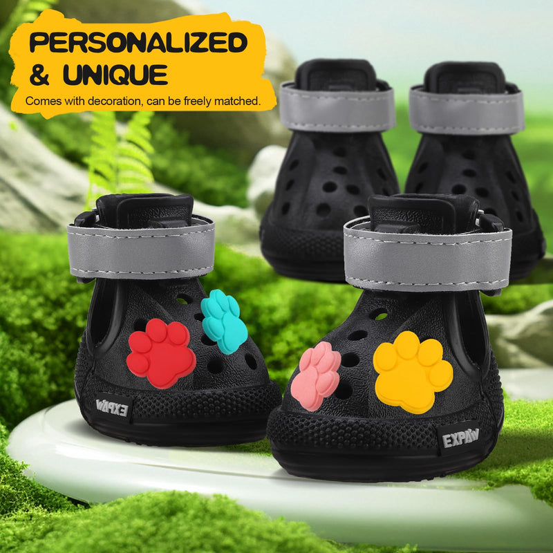 EVA Dog Shoes- Non-Slip Waterproof Dog Booties for Snow Winter, Easy ON & Off, Reflective Adjustable Pet Boots & Paw Protectors, Rugged Sole for Small Medium Large Dog Outdoor Walking (Black, L) Size 5/M (Paw Width:1.97in) Black - PawsPlanet Australia