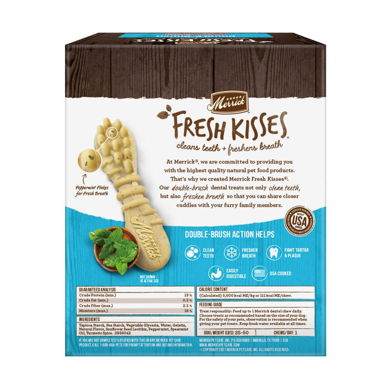 Merrick Fresh Kisses Dog Dental Chews Infused With Real Mint for Medium-Sized Dogs, Grain-Free Pet Treats, 23.0 oz. Box 22 Count (Pack of 1) - PawsPlanet Australia