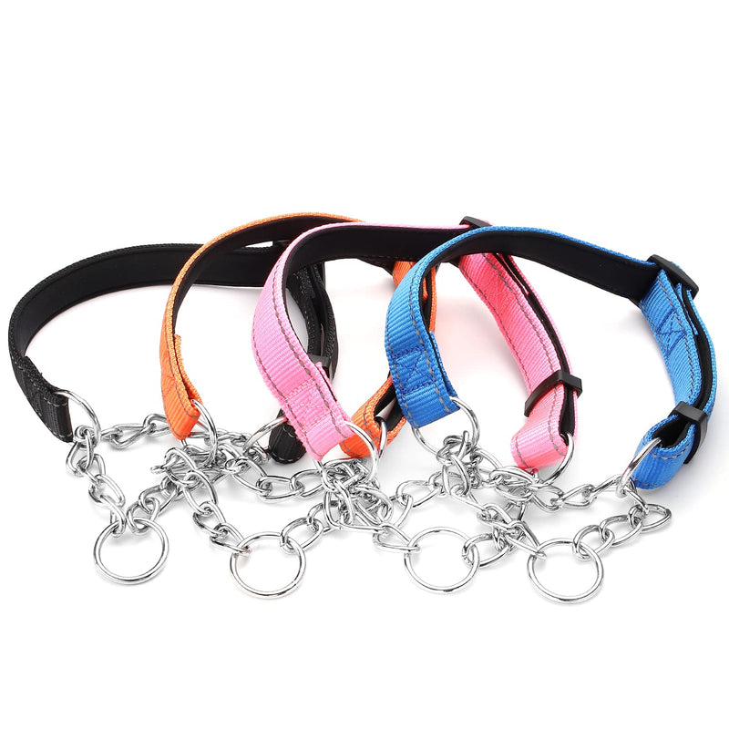 Martingale Dog Collars Adjustable Soft Nylon Reflective Collars with Stainless Steel Chain Walking Training Collars Heavy-Duty Puppy Chain Collars for Small,Medium,Large Dogs (S,Blue) S-(dog's neck10-15inches) Blue - PawsPlanet Australia