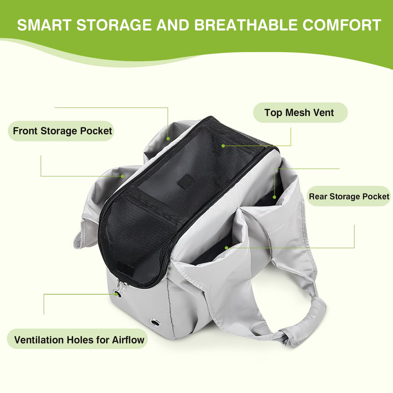 ALLSOPETS Puppy Sling Carrier for Small Dogs, Breathable Dog Sling with Leash Hook, Portable Pet Bag for Cats and Puppies, Cozy Carrier for Travel, Outdoors, Camping (Silvery Grey) Silvery Grey - PawsPlanet Australia