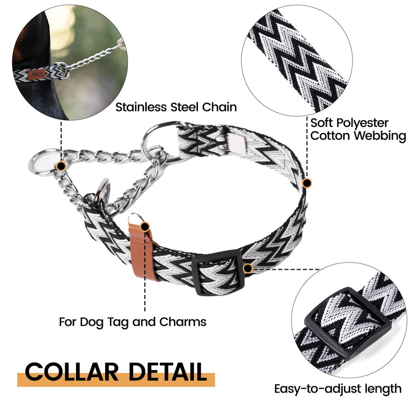 ANDA Martingale Collar for Dogs, Adjustable with Reflective Stainless Steel Chain, No-Pull Escape-Proof Training Collar for Medium and Large Breeds (Chevron Black Chain Style, Medium) Chevron Black Chain Style - PawsPlanet Australia