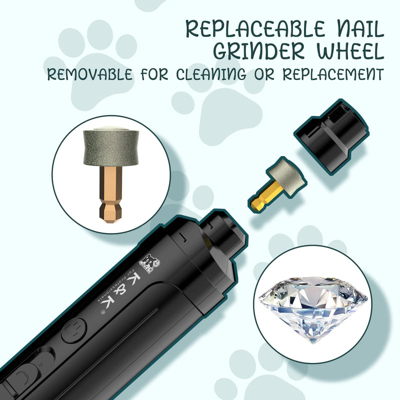 K&K Dog Nail Grinder, Professional 2-Speed Electric Pet Nail Trimmer, LED Light, for Small Medium Large Dogs, Cats (Black) (Black) Black