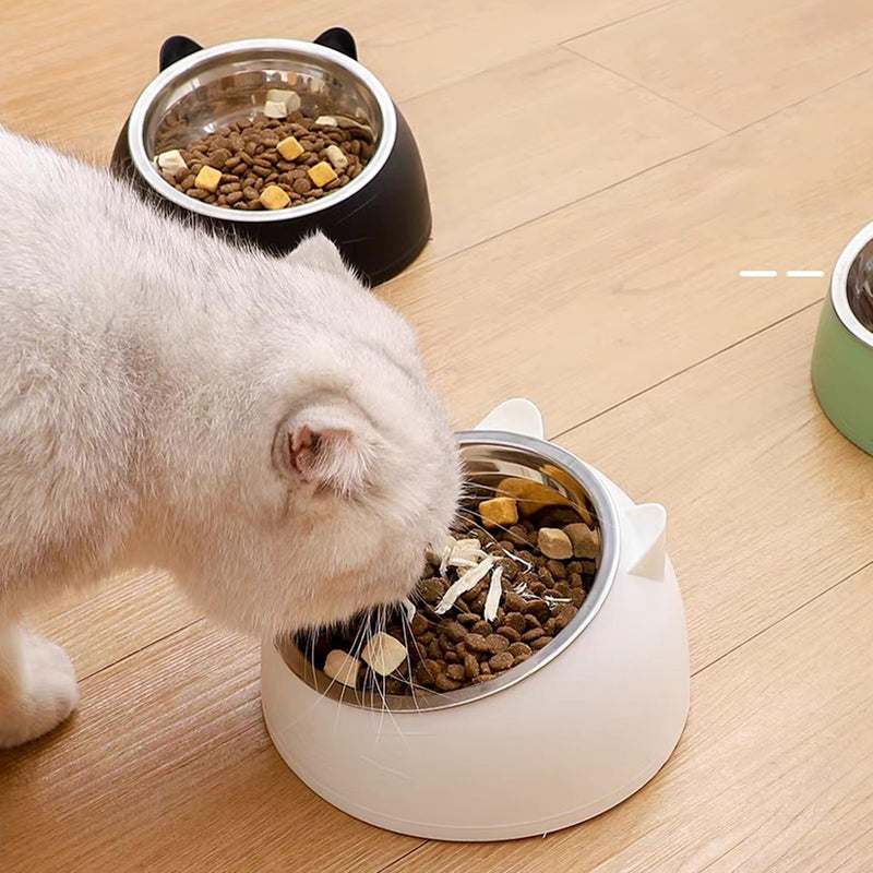 Stainless Steel 3-Piece 15° Inclined Cat & Dog Feeding Bowl Set, 400ml Capacity Each, Modern Design for Cats, Kittens & Small Dogs