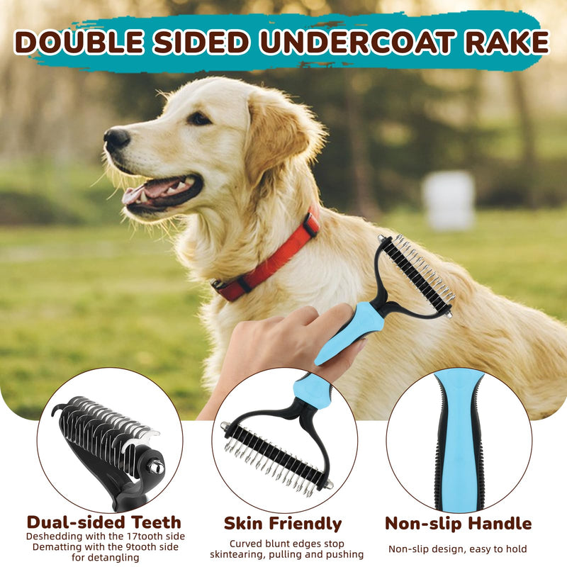 Dog Brush Grooming Kit 10pcs for Shedding, Pet Grooming Kit, Self-Cleaning Slicker Brush, Dematting Rake, Nail Clipper/Trimmer for Dogs,Cats,Rabbits& Small Animals - PawsPlanet Australia