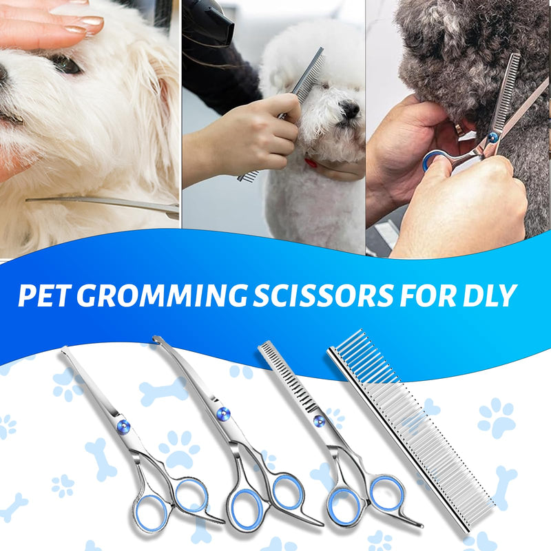Dog Grooming Kit 9pcs Professional Scissors Set with Comb for Dogs Cats Dog Brush for Shedding Nail Clipper with Nail File Brushes for Grooming Safety Round Tip Shears Kit Blue Small Large Pet - PawsPlanet Australia