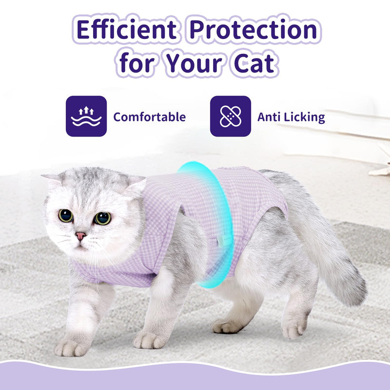 Coppthinktu Cat Recovery Suit Cat Onesie for Cats After Surgery, Breathable Cat Spay Surgery Recovery Suit for Abdominal Wound, Soft Cat Surgical Body Suit for Female Cats Kitten to Anti-Licking Small Purple