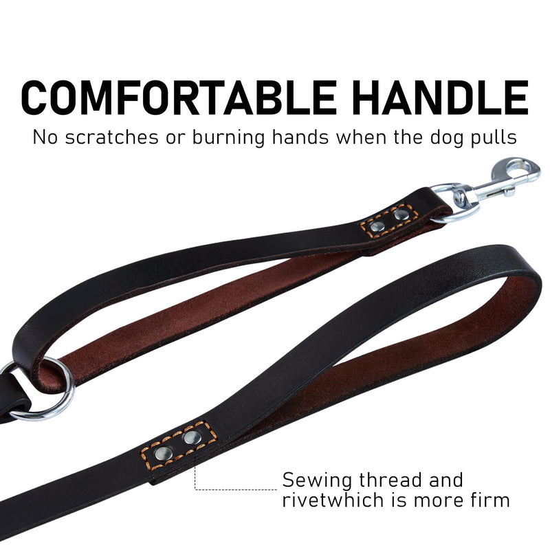 Leather Dog Leash Traffic 6ft Heavy Duty Training for Large Medium Small Breed Dog Brown Double Handle Pet Leashes (6FT * 4/5", Brown) 6FT * 4/5" Dark Drown - PawsPlanet Australia