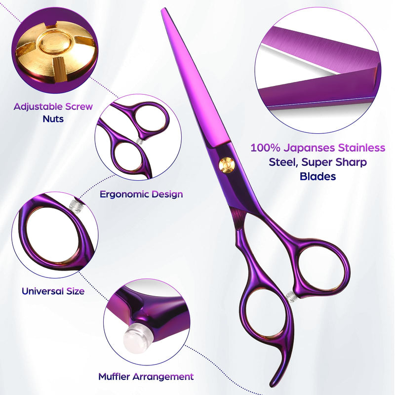 Hair Cutting Scissors Professional 6.89 inch Barber Scissors Multifunctional Salon Thinning Scissors Straight Shears Tools for Mother Father Friends' Christmas Gift Purple