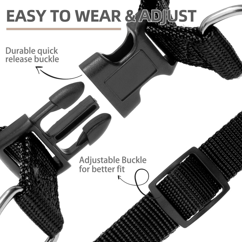 PUPTECK No Pull Dog Harness Soft Adjustable Basic Nylon Step in Puppy Vest Outdoor Walking with ID Tag Medium Black - PawsPlanet Australia