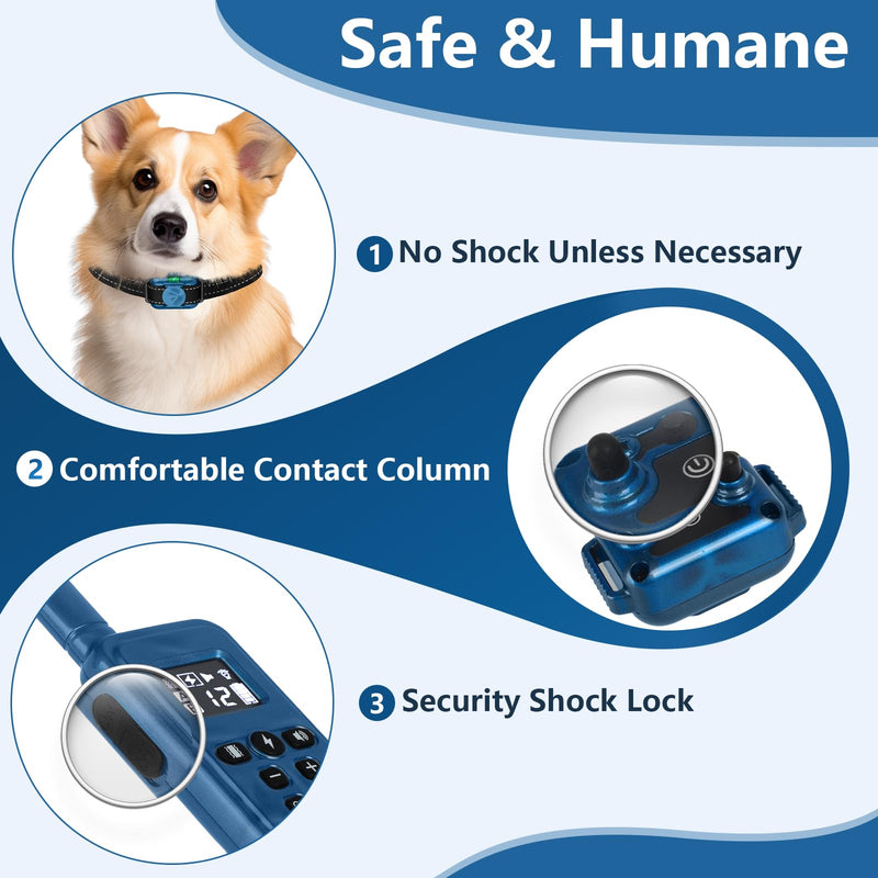 Small Shock Collar for 2 Dogs, Ultra-Light & Thin Shock Collar for Small Dogs 5-15lbs, Beep, Vibration and Shock with Safety Lock, IPX7 Waterproof, Blue and Green Blue and Grey - PawsPlanet Australia