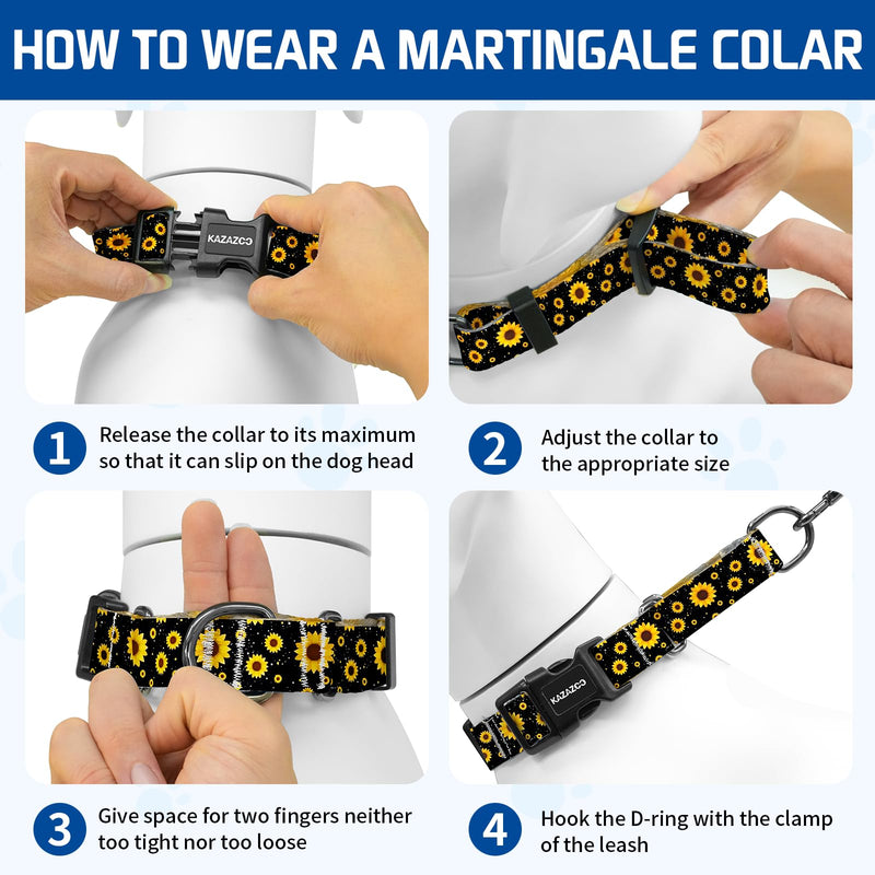 Martingale Collar for Dogs with Quick Release Buckle Adjustable Soft Durable Dog Collar for Small Medium Large No Pull Training Dog Collars-Black Sunflower M Black Sunflower M:1" Wide for 13.4"-16.5" Neck - PawsPlanet Australia