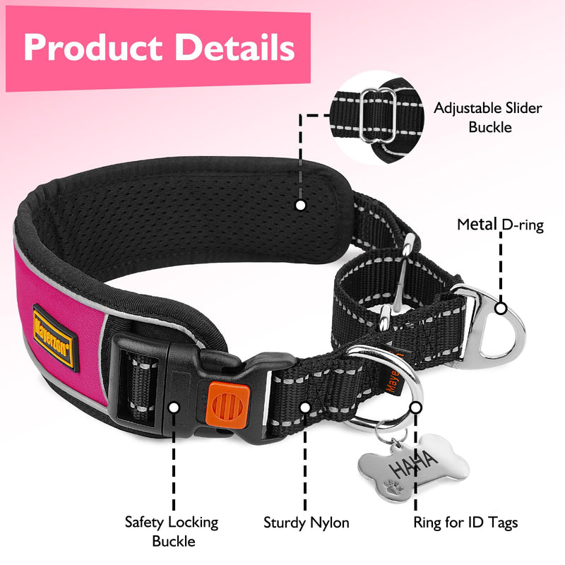 Mayerzon 2 Inch Wide Martingale Collar for Large Dogs, Patented No Pull Walking Training Dog Collar for Pitbull German Shepherd, with Buckle, Reflective Stitching, Adjustable (Hot Pink, M) Hot Pink M: 17"-19" - PawsPlanet Australia