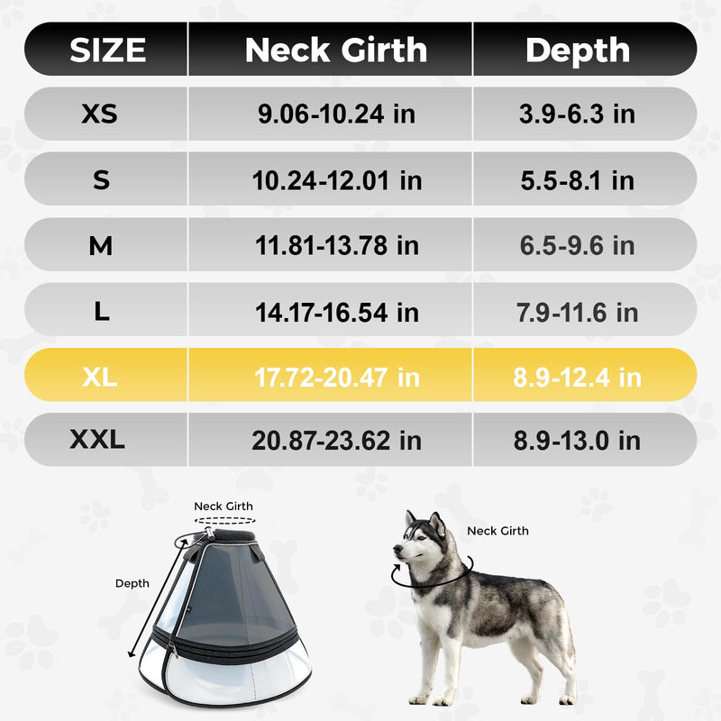 Upgraded Dog Cone Collar for Dogs After Surgery, Soft Transparent Pet Recovery Collar for Large Medium Small Dogs, Depth Adjustable Dog Cone Collar, Elizabethan Collar (XL, Black) XL (Neck: 17.72-20.47")