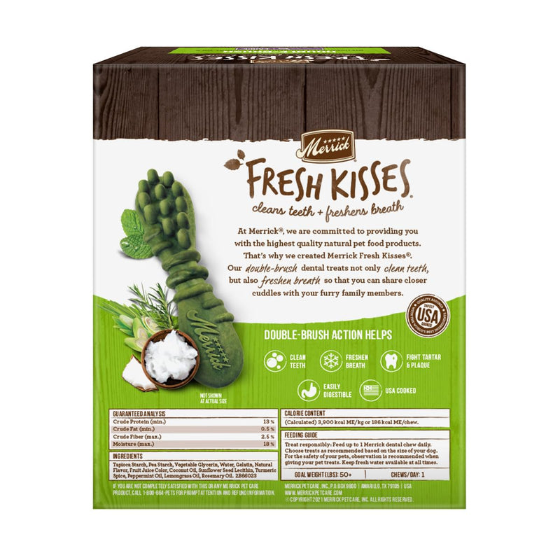 Merrick Fresh Kisses Dental Chews for Dogs Infused with Coconut and Botanical Oils, Large Dog Chews for Dogs Over 50 lbs., 27 oz. Box 50 Pound (Pack of 1) - PawsPlanet Australia