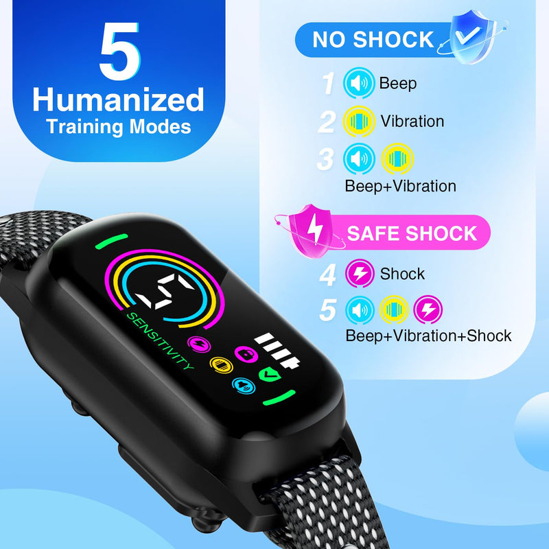 Bark Collar, 2 Pack Dog Bark Collar for Large Medium Small Dogs, Rechargeable Anti Barking Device for Dogs, Smart Training Collar with Beep Vibration 5 Sensitivity, Dog Bark Deterrent Devices Black - PawsPlanet Australia