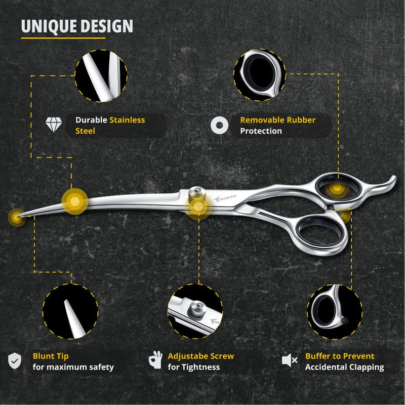 TOMBRO 7.0" Curved Dog Grooming Scissors Professional Curved Scissors for Pets 6CR Stainless Steel Pet Grooming Scissors with Safe Round Tips,Pets Grooming Shears with Offset Handle (Down-curved) Down-curved - PawsPlanet Australia