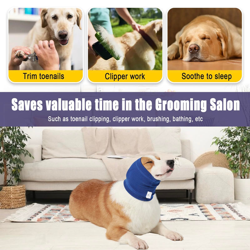 Meifsou Dog Calming Head Wrap, No Shake Quiet Ears for Dogs Anxiety Relief, Original Ear Covers Pet Calming Hoodie for Thunder, Lightning, Fireworks, Vet Visits, High Stretch Ribbed Fabric, Blue S S(Head Circle:9.8"-16.1")