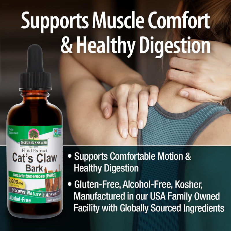 Nature's Answer Cat's Claw Bark Liquid Extract Supplement 2 Ounce - Alcohol Free Cats Claw Tincture & Capsules Alternative for Joint & Muscle Support, Vegan, Non-GMO, Gluten Free, Kosher 2 Fl Oz (Pack of 1) - PawsPlanet Australia