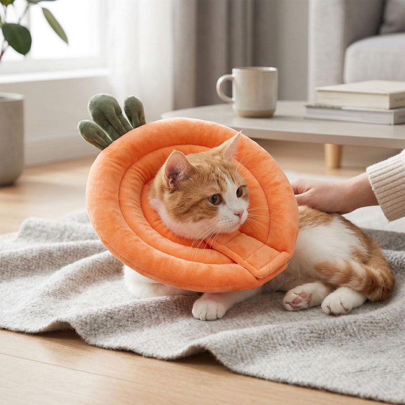 TOPINCN Soft Recovery Collar for Cats, Adorable Carrot-Shaped Pet Cone, Adjustable Post-Surgery Dog Cone, Protective Collar for Kittens and Puppies (Orange Carrot)