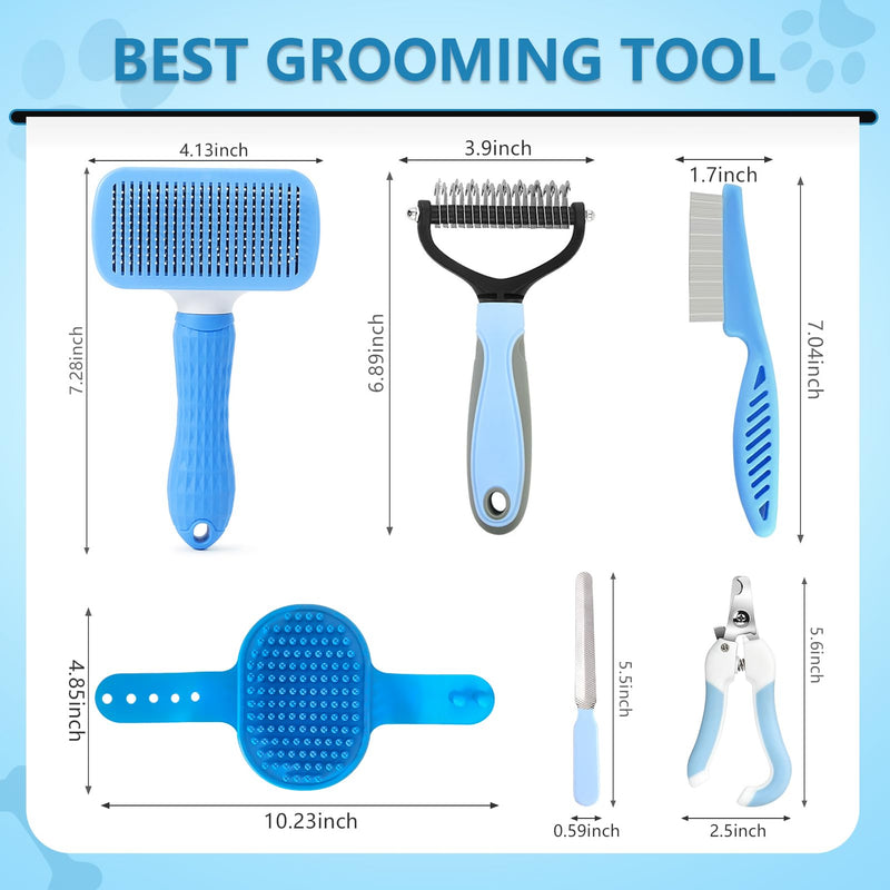 6 Pack Dog Grooming Kit Dogs Brush-Slicker Brushes, Double Sided Shedding Brush, Nail Clipper with Nail File, Flea Comb for Pet, Bath Brushes for Cat 6Pcs