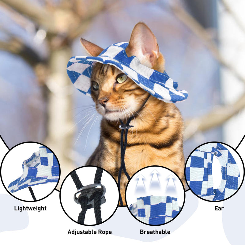 Bonaweite Cat Hats for Cats Only, Sphynx Hat with Ear Hole, Summer Cat Cowboy Hats, Kitten Headwear Mini Sun Sombrero Caps, Pet Chihuahua Sunscreen Baseball Outdoor Climbing Cap Birthday Party Blue