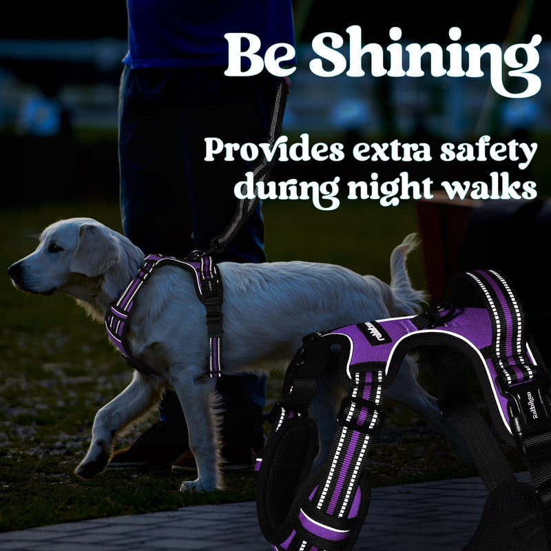 rabbitgoo Dog Harness for Large, No Pull Pet Harness with 3 Buckles, Adjustable Soft Padded Vest with Control Handle, Walking Reflective Pet Vest for Large Dogs, Purple, L