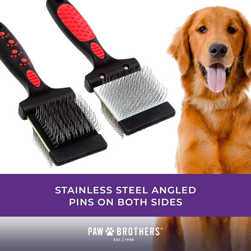 Ryan's Pet Supplies Paw Brothers Double Sided Extra Firm Flex Slicker Brush, Professional Grade, Angled Stainless Steel Pins, Comfort Grip, Flexible Head, Extra Firm, Large - PawsPlanet Australia