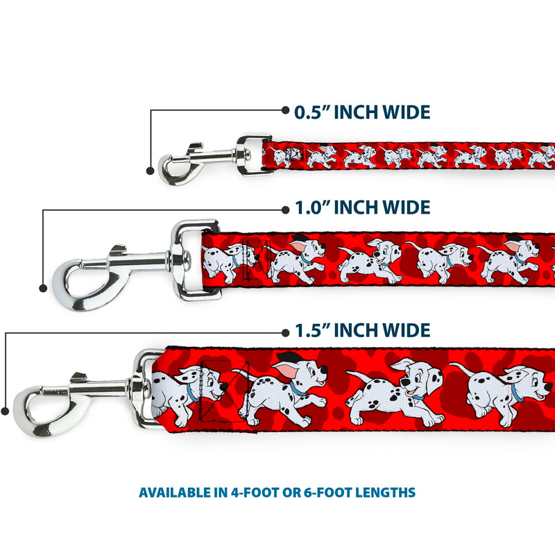 Buckle-Down Pet Leash - Dalmatians Running/Paws Reds/White/Black - 6 Feet Long - 1.5" Wide - PawsPlanet Australia