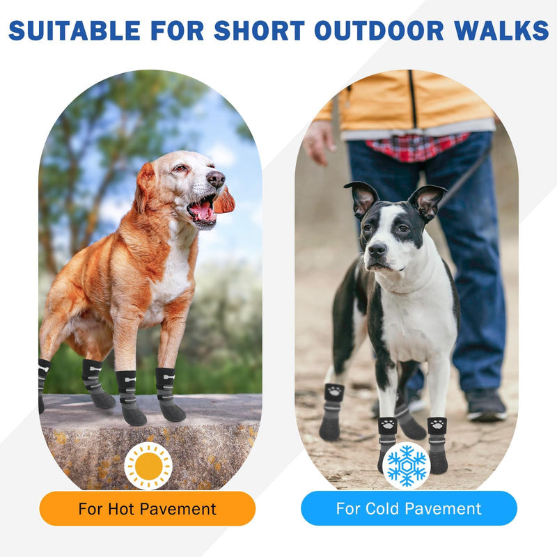 SCENEREAL Anti Slip Dog Socks Boots, Dog Shoes for Hot/Cold Pavement Snow Rain Days, Waterproof Grip Doggy Booties for Hardwood Floor, Winter Paw Protectors for Small Medium Large Senior Old Dogs XL(2.73"x2.32")(Paw L*W) Black