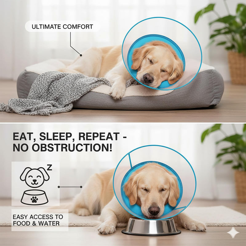 2-in-1 Soft Inflatable Dog Cone Collar Alternative with Enhanced Anti-Licking Guard Shield, Dog Collar After Surgery, Adjustable Recovery Cones for Large Medium Small Dogs and Cats(Blue, M+) Blue M+(Neck Girth:12"-15")