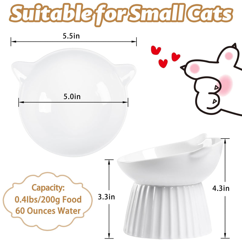 Ceramic Raised Cat Bowl，Tilted Raised Cat Bowl Anti Vomit Cat Bowls for Indoor Cats Whisker Friendly Pet Feeder for Cats Puppies, Microwave and Dishwasher Safe White