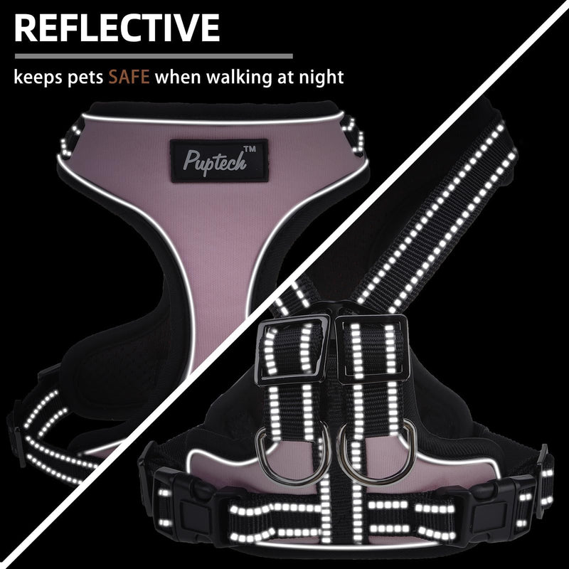 PUPTECK Dog Harness and Leash Set Small Sized, Adjustable Reflective Escape Proof Puppy Vest, No Pull Walking Harness Easy Control S (6-14lb, NECK 15", CHEST 14"-17") Pink - PawsPlanet Australia