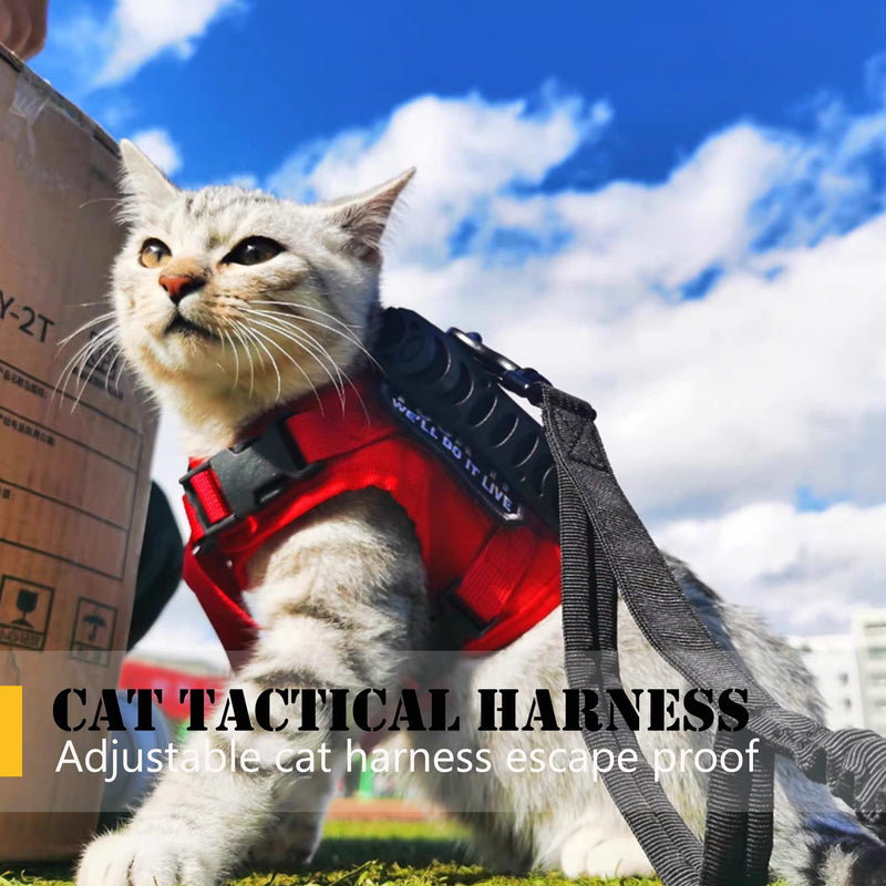 Tactical Cat Harness and Leash for Walking Escape Proof, Adjustable Military K9 Pet Vest Harness Easy Control for Large Cat, Puppy and Small Dog (Red) Red