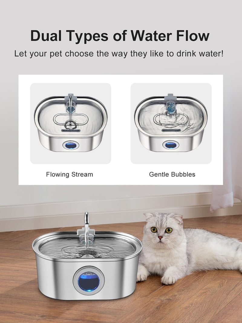 Cat Water Fountain Stainless Steel with Water Level Window,108oz/3.2L Cat Fountain Quiet Automatic Pet Water Fountain for Cats and Small Dogs - PawsPlanet Australia