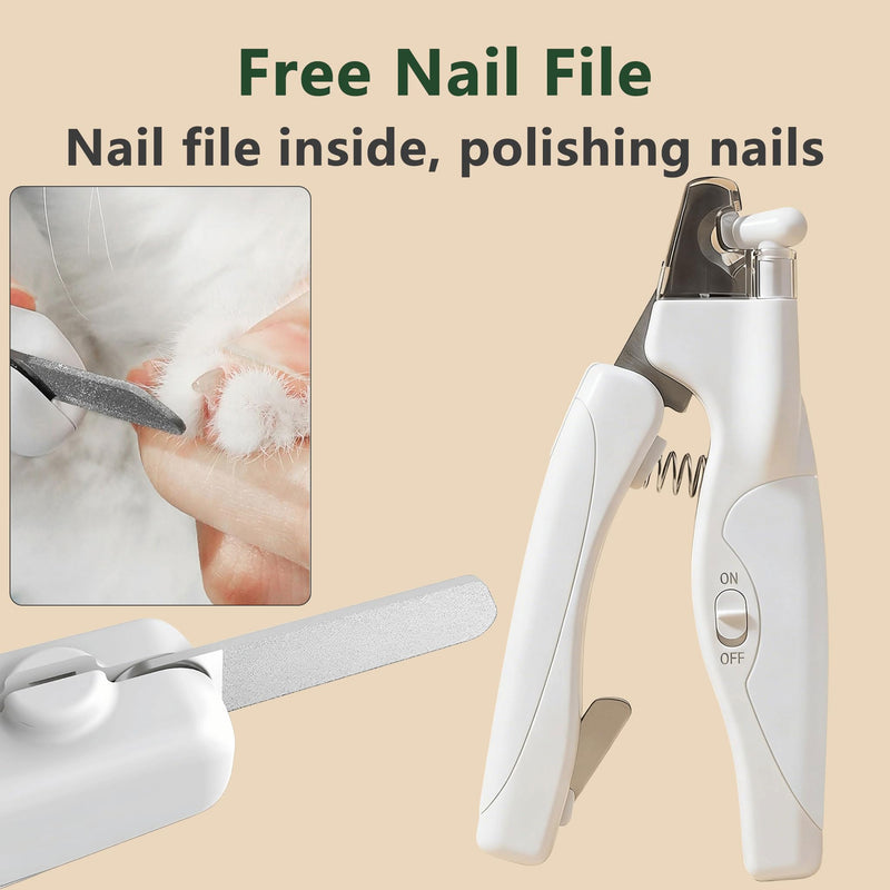 Rechargeable Cat Claw Clipper with LED Light for Dogs & Cats, Professional Trimmer Grooming Tool with Nail Trapper & Free Nail File, Pet Nail Clippers for Cat, Kitten, Puppy, Small Dog, Birds, Rabbit