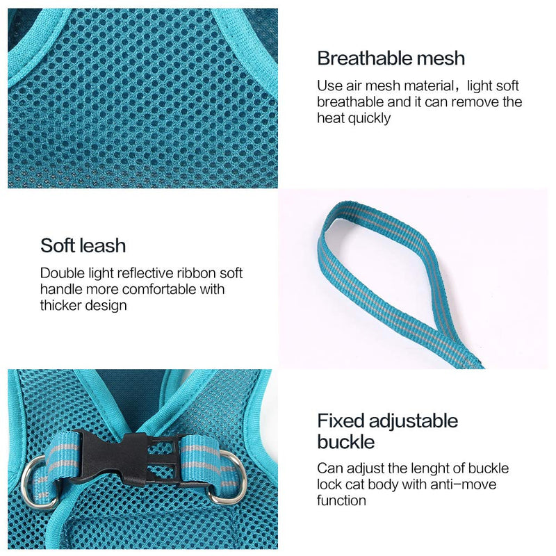 HEYWEAN Cat Harness and Leash - Ultra Light Escape Proof Kitten Collar Cat Walking Jacket with Running Cushioning Soft and Comfortable Suitable for Puppies Rabbits Medium Turquoise