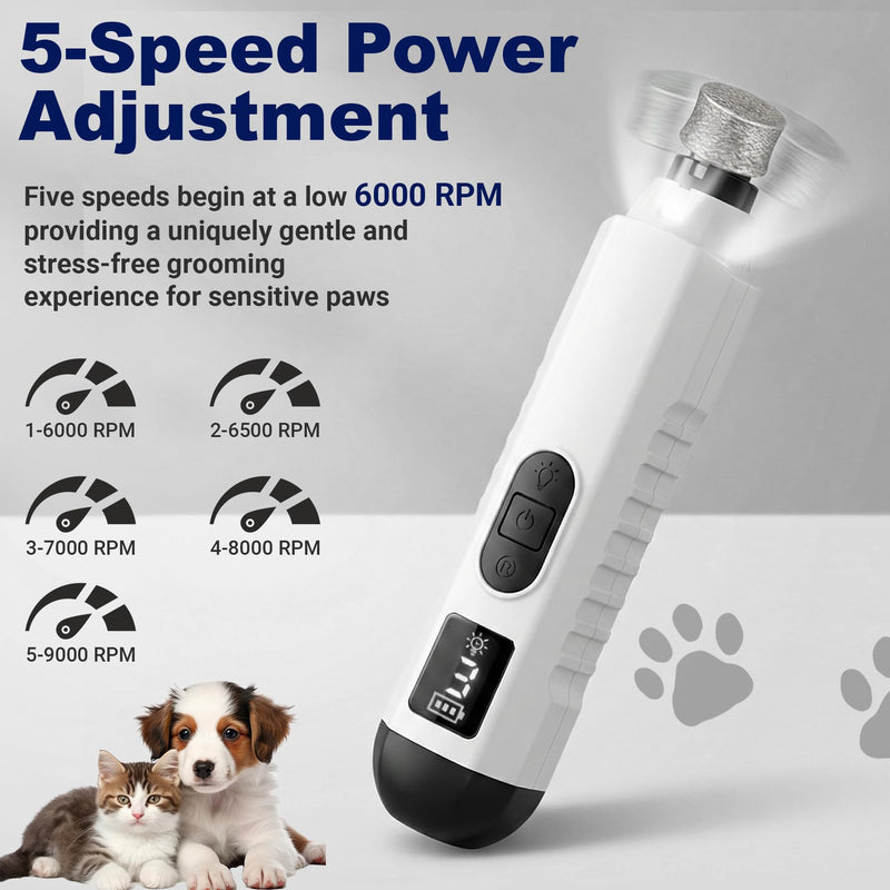 2026 Upgraded Silent Groom Pro Nail Grinder, Cordless Grooming Pro Nail Grinder for Dogs with 5-Speed & Led Light, Rechargeable USB Charging & 2 Grinding Wheels for Dogs and Cats - PawsPlanet Australia
